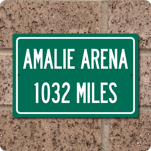 Personalized Highway Distance Sign To: Amalie Arena, Home of the Tampa Bay Lightning