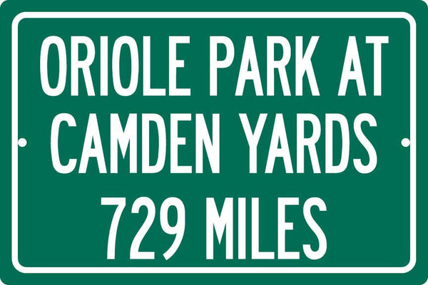 Personalized Highway Distance Sign To: Oriole Park at Camden Yards, Home of the Balitomore Orioles