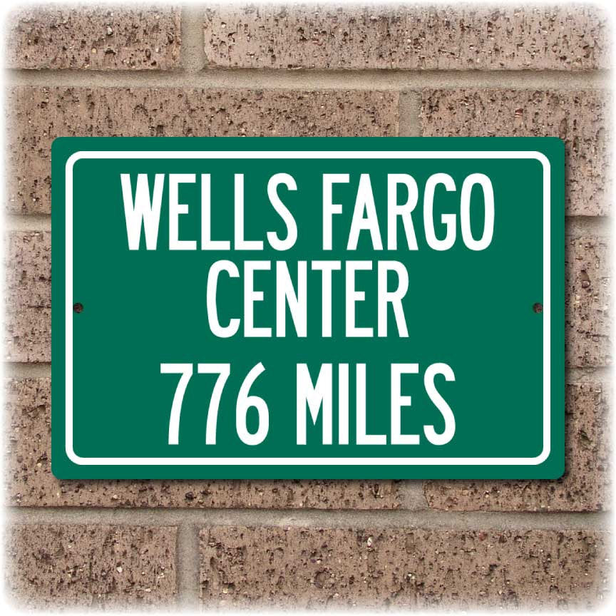 Personalized Highway Distance Sign To: Wells Fargo Center, Home of the Philadelphia 76ers & Flyers