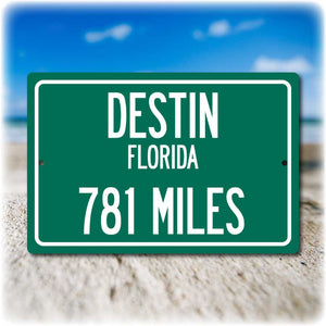 Personalized Highway Distance Sign To: Destin, Florida - The Panhandle's Crown Jewel