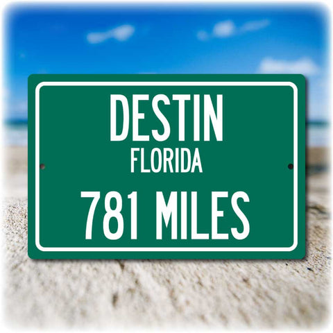 Personalized Highway Distance Sign To: Destin, Florida - The Panhandle's Crown Jewel