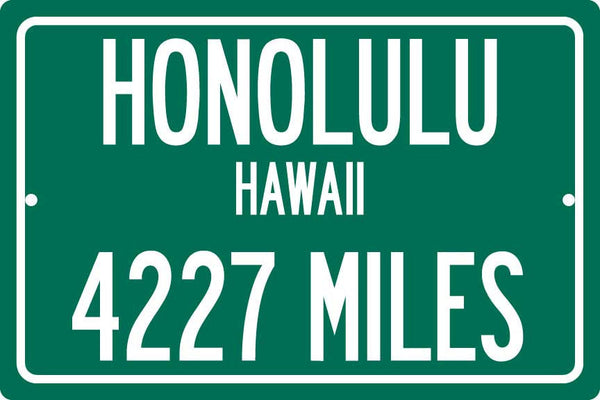 Personalized Highway Distance Sign To: Honolulu, Hawaii - The Gateway to Hawaii
