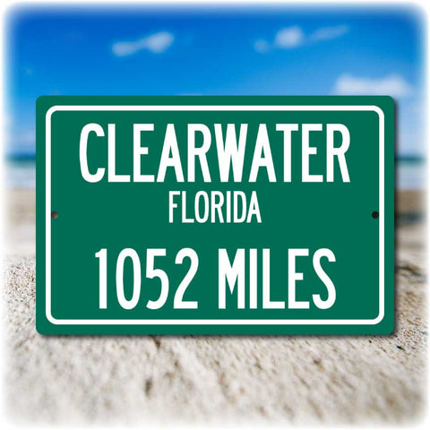 Personalized Highway Distance Sign To: Clearwater, Florida, Sugar White Sand