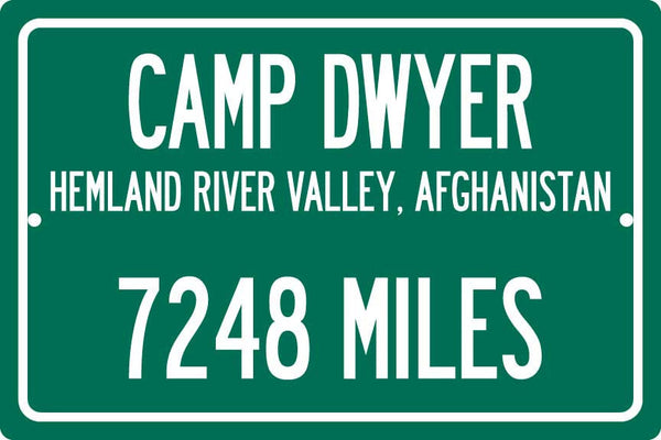 Personalized Highway Distance Sign To: Camp Dwyer - US Marine Corps Installation in Afghanistan