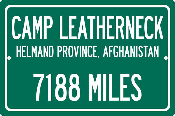 Personalized Highway Distance Sign To: Camp Leatherneck - Home Base of the US Marine Corps Operations in Afghanistan