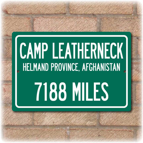 Personalized Highway Distance Sign To: Camp Leatherneck - Home Base of the US Marine Corps Operations in Afghanistan